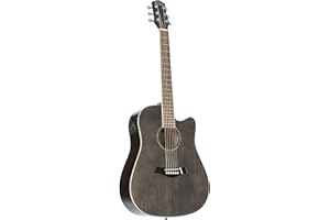 Red Hill DCE-48 Westerngitarre, Akustik-Gitarre mit Tonabnehmer, elektroakustische Gitarre, Dreadnought mit Cutaway und Fichtendecke in matt schwarz
