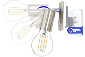 Trango 11-060 Lampada LED plug-in con 1 lampadina LED E27 3000K bianco caldo in nichel opaco *ANNA* lampada da parete, lampada da lettura, lampada da cucina, luce notturna, lampada da parete