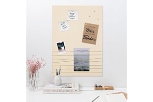 ‎NAVARIS Navaris Pinnwand Collage Fotowand aus Samt - 70x50cm Bilderhalter - Fotohalter mit Schnur - für Fotos Bilder Postkarten - inkl. Stecknadeln - Beige