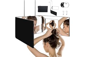 hagvot 360 Grad Spiegel, wiederaufladbarer LED 3 Wege, höhenverstellbar bis 21 Zoll, überall frei aufhängbar, tragbarer Schminkspiegel mit Beleuchtung zum Haareschneiden, Rasieren, Schminken