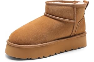 DREAM PAIRS Botas de Nieve de Plataforma para Mujer en Suede Genuino, Botines Mini Resistentes al Agua, Botas Ligeras y Estables Antideslizantes