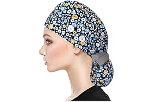 DAMX Schrubben Kappe mit Knöpfen, Chirurgische Kappe für Damen Männer, Op-Haube aus Stoff Langhaar, Verstellbar Op Kappe Zahnarzt Doktor Krankenschwester Arbeit Kappe für Labor Kochmütze