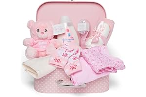 Baby Box Shop - Baby Girl Hamper, Newborn Girl Gift Set, Baby Shower Keepsake Box with Plush Teddy Bear, Clothing & Accessories