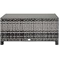 Outsunny PE Rattan Coffee Table, Rectangular Outdoor Coffee Table with Tempered Glass Top, 70 KG Capacity for Garden, Balcony, Terrace, Patio, Mixed Grey