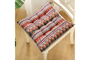 CHICKWING Chickwin Cojines para Silla con Correas de Sujeción, Bohemia Estampado Pack 2 Cojín Decorativo de Asiento Cojines Acolchados de sillas para Terraza Jardín Sala Balcón (Rojo,40x40cm)