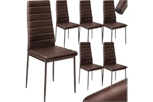 TecTake® Set 6 Sedie Sala da Pranzo, Sedie Cucina in Similpelle, Gambe in Acciaio, Sedie da Pranzo Moderne dal Design Elegante, Sedie da Cucina Antiscivolo - Marrone