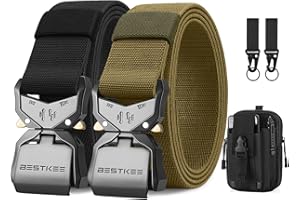 BESTKEE 2 Pièces Ceinture Homme Tactique, Haute Performance de 3.8 cm de Large, Boucle en Métal à Dégagement Rapide en Nylon, Offerte Avec Un Sac Tactique Molle et Un Crochet