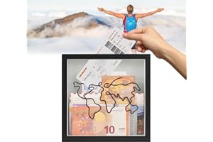 JJWNMLL Adventure Archive Box- Black Memory Box-Wood Frame Travel Tickets keepsake box-with World Map Travel Ticket Holiday Keepsakes Storage Box (Black, 20*20 cm)
