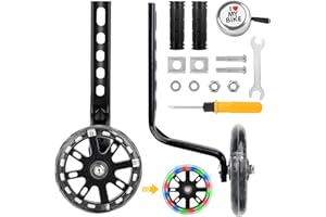 DAJILI 1 Pair Bike Stabilisers for Childs Bikes, Bicycle Training Wheels, Flashing Quiet Auxiliary Wheels with Adjustable Bicycle Stabiliser Mounted Kit for 12” to 20” Bikes (Black)