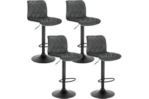 Lestarain Set of 4 Breakfast Bar Stools with Chrome Footrest and Base Swivel Gas Lift Elegant Velvet + Black Matte Simple Bar Stool,Dark Grey