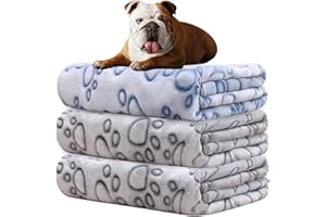 Rezutan Dog Blankets, Puppy Blankets, Dog Blankets Washable, Flannel Throws for Dog Cat, Fleece Dog Blanket for Sofa, Bed, Car Seat, 3 Pack(2 Grey+1 Blue), 80x60cm