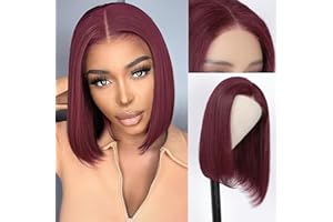 EINBEAUTY Wear and Go Perruques san colle HD Pre-Cut Lace Wig Human Hair Glueless Wig 180% Density Pre Plucked Natural Hairline Glueless 99J BOB Straight Wig Bleacheted Knot Upgraded for Black Women 4×4 10inch
