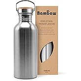 Bambaw – Edelstahl Trinkflasche 1l, Wasserflasche 1l, Nicht Isolierte Einwandige, Trinklasche Edelstahl, Auslaufsichere Metal