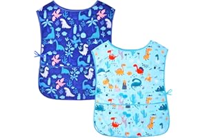 NIDOUL Kids Art Smock Girls Boys Artist Painting Apron with Pockets Sleeveless Smocks for Child 2-7 Years