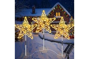 Joycome Solar Christmas Lights Outdoor 3x75 LED Star Christmas Pathway Lights, IP65 Waterproof Xmas Star Stake Light Solar Powered, 8 Modes Stake Light for Path Yard Garden Xmas Decorations