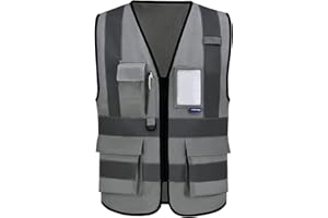 AYKRM 21 couleur Gilet di Sicurezza Antinfortunistici Alta Visibilità con tasche Giacca da lavoro riflettente ad alta visibilità Gilet riflettente con cerniera