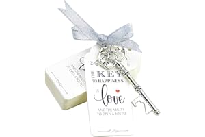 Aokbean 52pcs Antico Rustico Vintage Scheletro Chiave Apribottiglie Bomboniera Ospite Regalo Souvenir set con Scorta Carta e Nastro di Ringraziamento (Argento Antico)