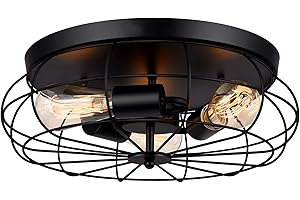 ‎STASUN STASUN Deckenleuchte,16 Zoll 3 Lampe Deckenleuchte Industrie Kronleuchter mit Metallkäfig, geeignet für Küche, Esszimmer, Wohnzimmer, Schlafzimmer, Bad, Treppe