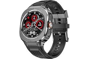 Miimall Jednoczęściowy pasek z etui do Samsung Galaxy Watch Ultra 47 mm, silikonowy pasek z obudową ze stali nierdzewnej i metalową klamrą, pełna ochrona Samsung Watch Ultra pasek i etui dla mężczyzn