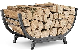 ZIPEEU Portatroncos Leñero en Forma de C Leñero Interior/Exterior Metal Antideslizante Ventilado 150lbs 4 Patas Reforzadas para Chimenea Jardín(63.5x16x30.7cm Negro)