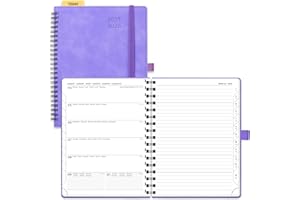 POPRUN Agenda 2025 2026 Semana Vista Espiral 22 x 16,5 cm, Una Página por Semanal con Una Página de Notas 17 Meses de Ago.2025 a Dic.2026, 80 GSM Papel, Lila Púrpura