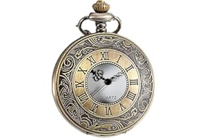 UYDF Vintage Taschenuhr Herren,Glatte Retro Quarz Taschenuhr Mit Kette Römisch Ziffern Taschenuhr Antik Kettenuhr für Zum Vatertag,Festival Gadget,Steampunk Accessoires,20er Jahre Accessoires Herren