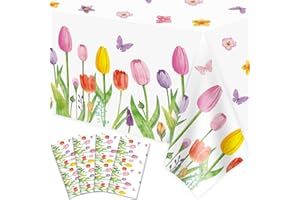 Dvaorc Confezione da 4 tovaglie estive con fiori di tulipano,tovaglia in plastica primaverile floreale,tovaglia estiva con tulipani per matrimoni,baby shower,decorazioni per feste di compleanno,130 x