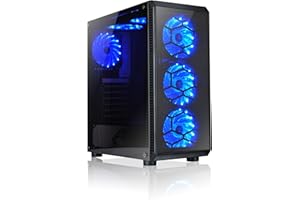 L-LINK Caja para PC ATX con USB 3.0 | 6 Ventiladores LED Azules y Vidrio Templado | Torre PC con Diseño Gaming | Caja pc Gaming ventilada | Caja para Ordenador compacta Modelo: Avatar