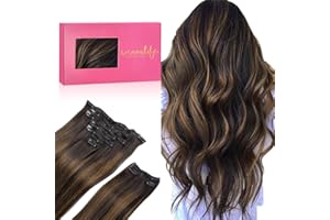 WENNALIFE Extensiones de Clip de Pelo Natural, Balayage Marrón Oscuro Mezcla de Castaño 150g 60cm 9 Piezas Extensiones Pelo Natural Cabello Humano Extensiones Pelo Natural Clip Extensiones de Clip
