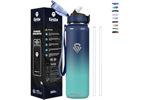 Grsta Gourde Isotherme 1l Sans BPA - Paille Anti Fuite, Double Paroi Isolante, Réutilisable, Facile à Nettoyer - Bouteille d'Eau pour Camping, Randonnée, Running, Vélo, Yoga, Foot