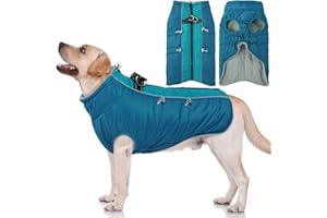 Hjyokuso Płaszcz, wodoodporny płaszcz dla psa, kurtki dla psów z pierścieniem D, ciepłe płaszcze i kurtki dla małych dużych psów, miękka kurtka dla psa z podszewką z polaru, płaszcz zimowy dla psa,