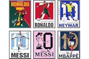AFORENTIER Football Wall Art Poster 8x10Inch Prints for Boys Bedroom Set of 6 Ronaldo/Messi/Mbappé/Neymar Unframed Version HD Canvas Print for Living Room Bedroom Club Wall Art Decoration