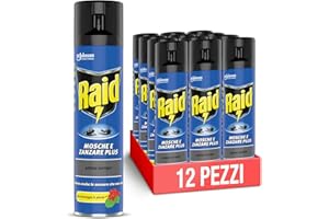 Raid Mosche e Zanzare Spray Insetticida, Antizanzare e Antimosche, Azione Rapida, Confezione da 12 pezzi (12 x 400ml)