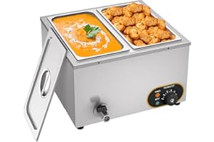 MOOTACO Bain Marie Électrique Chauffe-Plats Professionnel en INOX, 2X 1/3 GN Récipients avec Couvercle,Température réglable 30°C - 85 °C, pour Les Restaurants Les Cantine