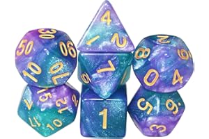 SmartDealsPro - Set di dadi poliedrici glitterati con tasche per DND RPG MTG Dungeon and Dragons Table Roll Games D4 D8 D10 D12 D20 (blu-viola)