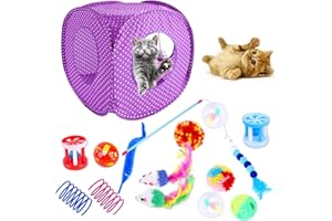YUDANSI Cat Toys Interactive for Indoor Cats Tunnel Toys Set - 15 pcs Present Kitten Toy,Tent Tunnel Cat christmas cat toys,Stocking novelty cat gift Feather Wand Ball Mice Toy for Cat Puppy Kitty