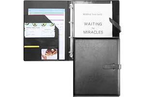 THBOXES A4 Portfolio Folder with Ring Binder, Document Folder with 45 Plastic Sleeves Faux Leather Conference Folder for Business Organizer Interview and Meeting (Black)