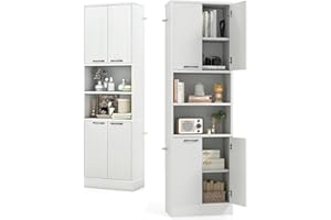 KOMFOTTEU Credenza Alta da Cucina 190 cm, Mobile Cucina Dispensa in Legno, Mobile Buffet con 2 Armadio e Ripiano, per Soggiorno, Sala da Pranzo, Bagno, 56 x 30 x 190 cm, (In 2 Pacchi) (Color Quercia)