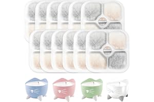 KASANNI 12 Pcs Filtre Fontaine Eau Chat Filtre Fontaine Chat Fontaine A Eau Chat Charbon Actif Trois Couches SystèMe De Filtration Filtre De Rechange Pour 2.5 L Fontaine à Eau Chats Et Chiens