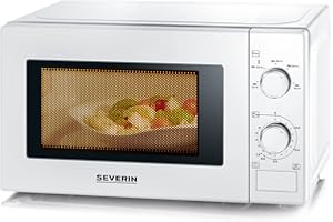 SEVERIN Four à micro-ondes 20 L, 700 W pour décongeler, chauffer et réchauffer, avec 5 niveaux de puissance, Minuteur 35 min, Plateau tournant (Ø 25,4 cm), blanc, MW 7770