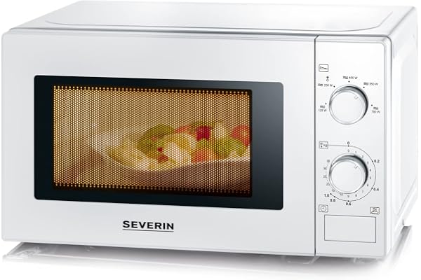 SEVERIN Four à micro-ondes 20 L, 700 W pour décongeler, chauffer et réchauffer, avec 5 niveaux de puissance, Minuteur 35 min, Plateau tournant (Ø 25,4 cm), blanc, MW 7770