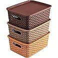 LEMBOSE Multipurpose Solitaire Storage Basket with Lid|Strong Plastic Material & Side Grip|Size Small 25 x 19 x 10.5,Pack of 3 (Multi)-CTLTC010898