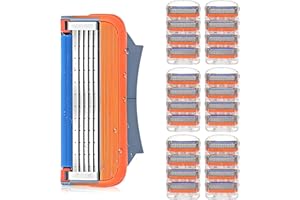 IPALAMILA Fusion5 Razor Blades Men, 24PCS Men Blades for Gillette Labs Blades with Precision Trimmer, 5 Anti-Friction Razor, Easy to Replace,Washable (Orange)
