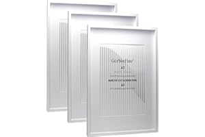 GORYEEFINE White A2 Wooden Picture Frame Set of 3 with A3 Frame Holder, Boxed Gallery Frames 3Pack, A2 Wood Effect Poster Frame, Chunky Gallery Wall Decoration for Home and Office