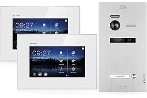 Balter EVO Video Türsprechanlage, 2, Touchscreen, 7 Zoll Monitor, 2-Draht Bus, Türstation für 1 Familienhaus Türklingel, 150° Weitwinkel-Kamera (2 Monitore)