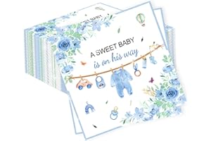 ROARING GOOD TIME 20PCS Baby Shower Napkins Decoration A Sweet Baby Boy is On The Way Baby Shower Decoration Greenery Boys Babies Paper Napkins for Boy Gender Reveal Party Decoration