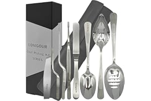 Bonigour Professiona Plating Tools - 9-teiliges Set - Kulinarisches Chef-Plating-Set - Hohe Spatelzange, Fischspatel, Plating-Löffel, Chef-Pinzette - Küchen-Plating-Utensilien