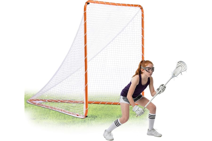 VEVOR Lacrosse Goal, Lacrosse Net, Portable Backyard Lacrosse Training Equipment, Steel Frame Training Net, Quick & Easy Setup Lacrosse Goal, Perfect for Youth Adult Training, Orange