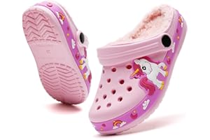 FRTUBOP Kinder Winter Lined Clogs Mädchen Jungen Warme Gefüttert Hausschuhe rutschfeste Pantoffeln Gartenschuhe Licht Slipper Indoor Outdoor