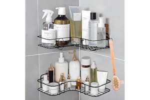 PRIME ESSENTIALS Pack 2 Estanterías rinconera de Baño adhesivas sin Taladro - Organizador y portaobjetos de Ducha I Accesorios de Baño I Mueble Estante Multifuncional I Cepillo de baño incluido. (Negro)